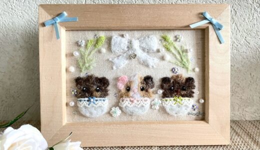 3匹のモルモットの額飾り【羊毛フェルト刺繍】